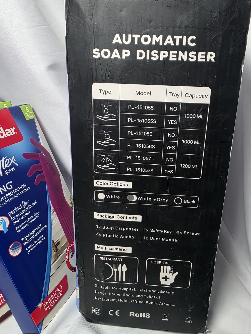 Auto-matic Soap Dispenser & (4pks) O-Cedar Small Playtex Premium Gloves &